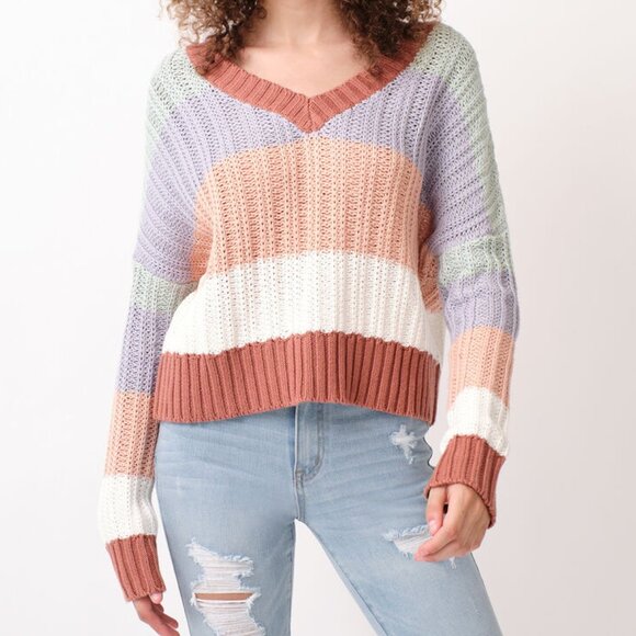 Aeropostale Chunky Striped V-Neck Sweater Size Large - Picture 1 of 8